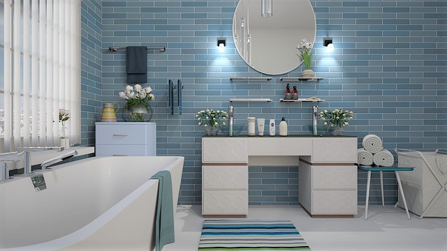 Bathroom Interior Design showcasing Blue Tiles on Wall